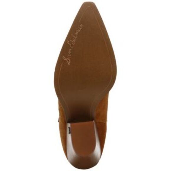 NWT SAM EDELMAN Womens Brown Jane Toe Stacked Heel Leather Winter Boots 7 M - Picture 4 of 5